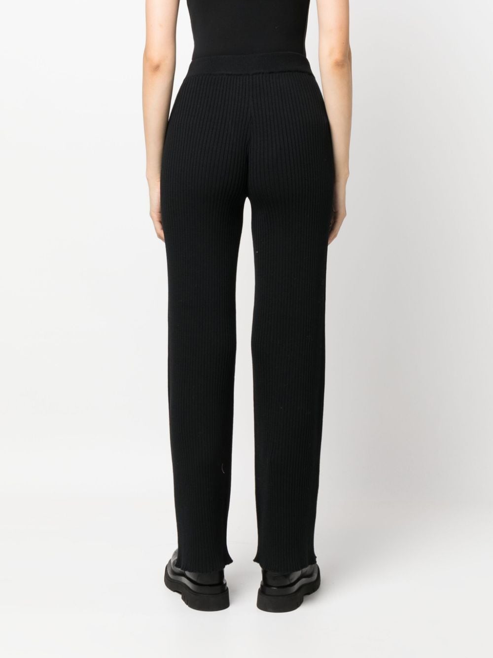 Shop Moncler Ribbed-knit Logo-patch Trousers In Black