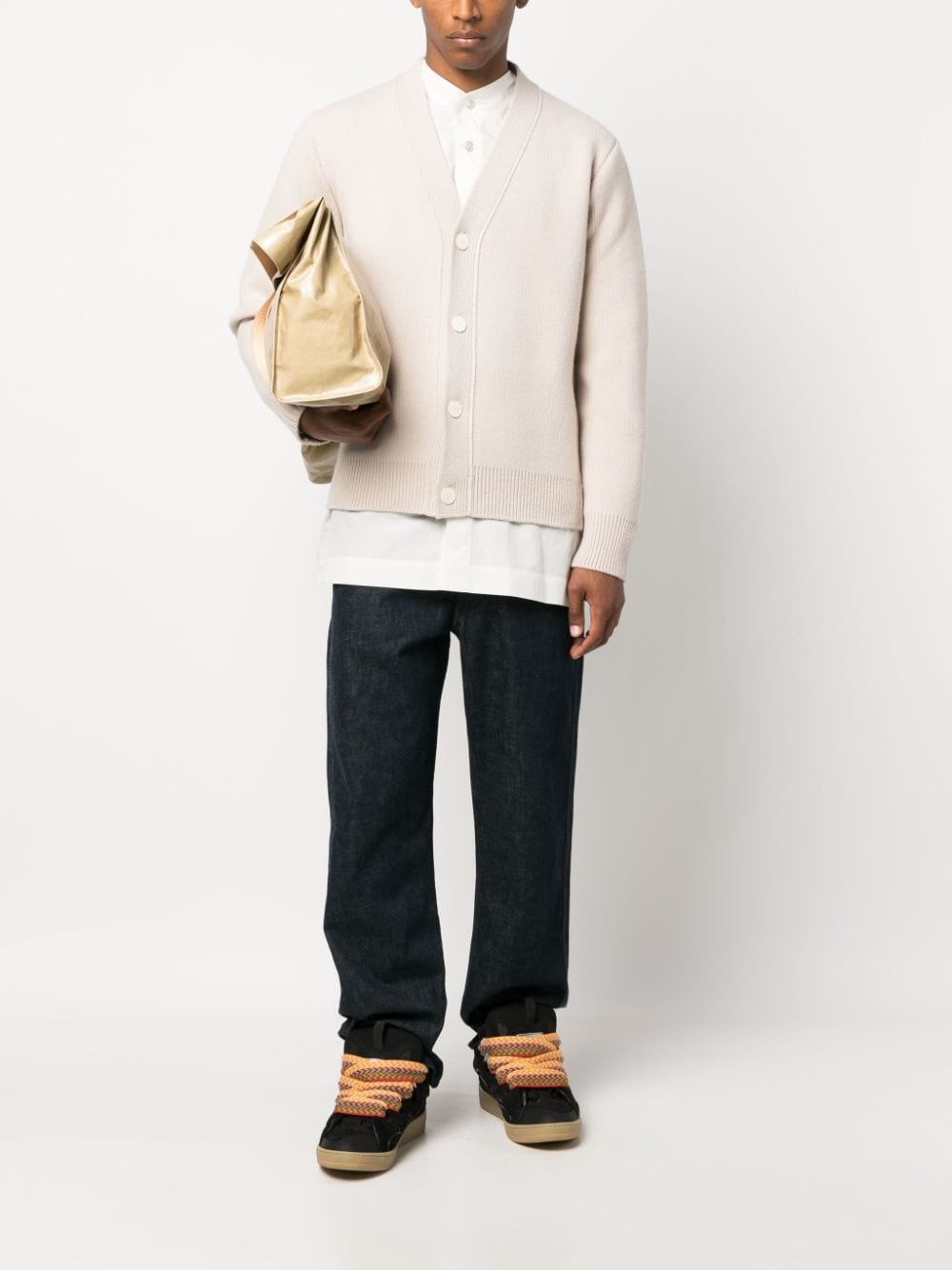 Shop Lanvin V-neck Wool-cashmere Cardigan In Neutrals