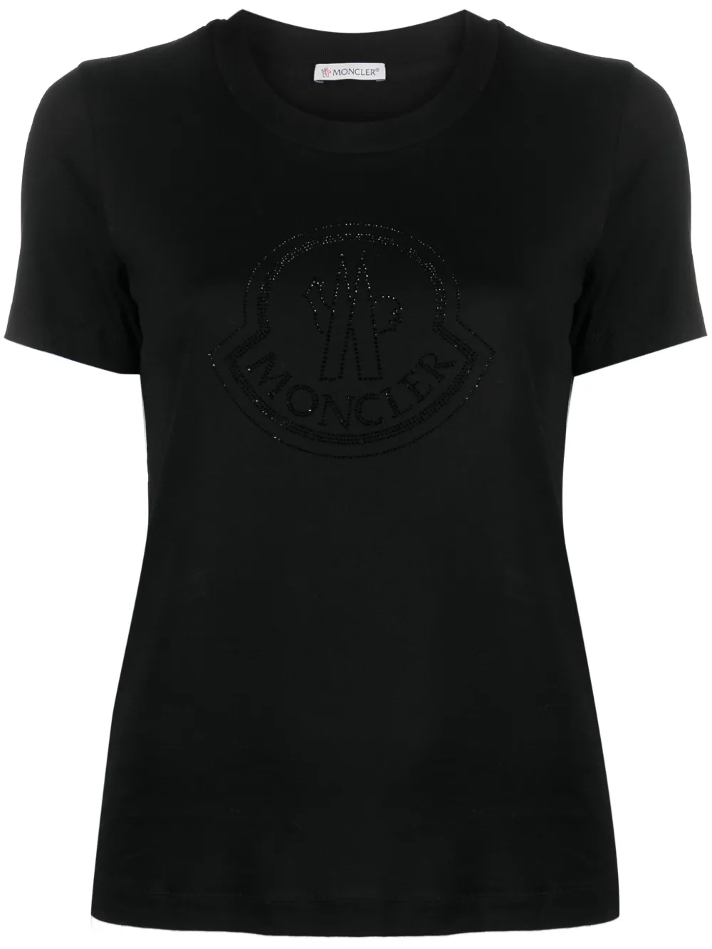 Shop Moncler Crystal-embellished Logo Cotton T-shirt In Black