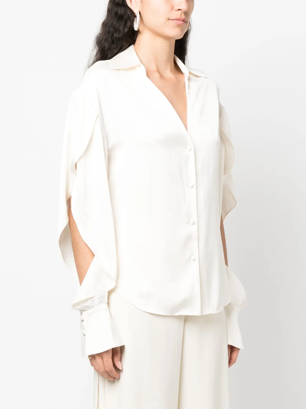 Simkhai V-neck Draped-sleeve Shirt In Neutrals