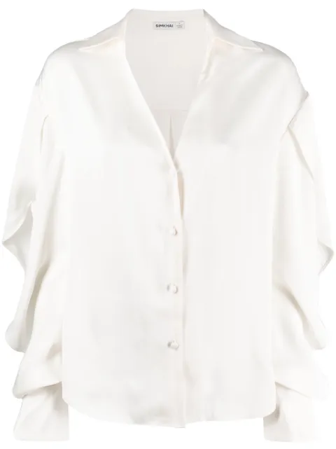 Simkhai V-neck draped-sleeve shirt 