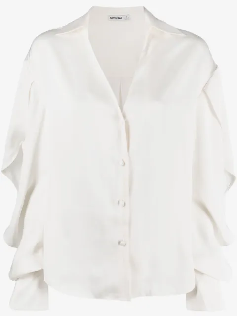 SIMKHAI  V-neck draped-sleeve shirt 