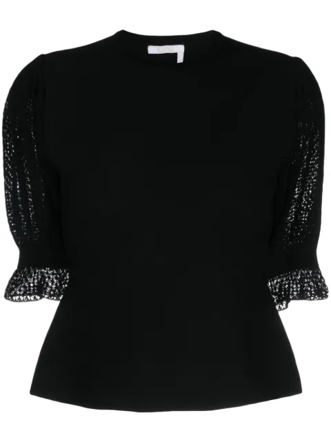 Chloé wool-blend lace-sleeves top