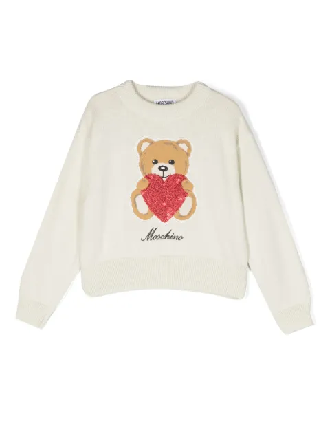 Moschino Kids Teddy Bear-embroidered ribbed-knit jumper