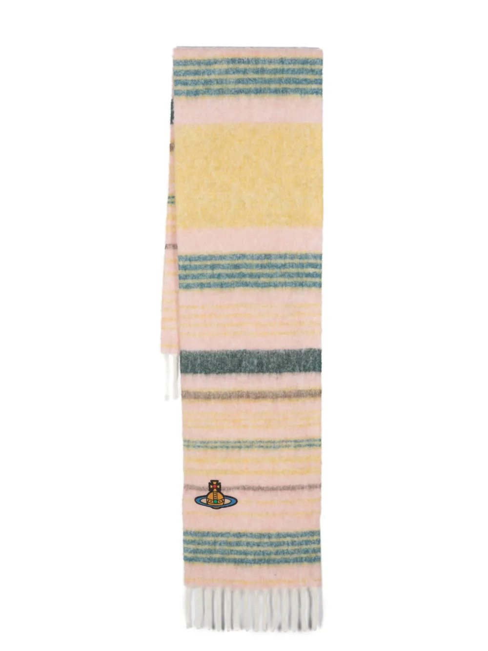 Vivienne Westwood Orb Embroidered Fringed Scarf In Rose