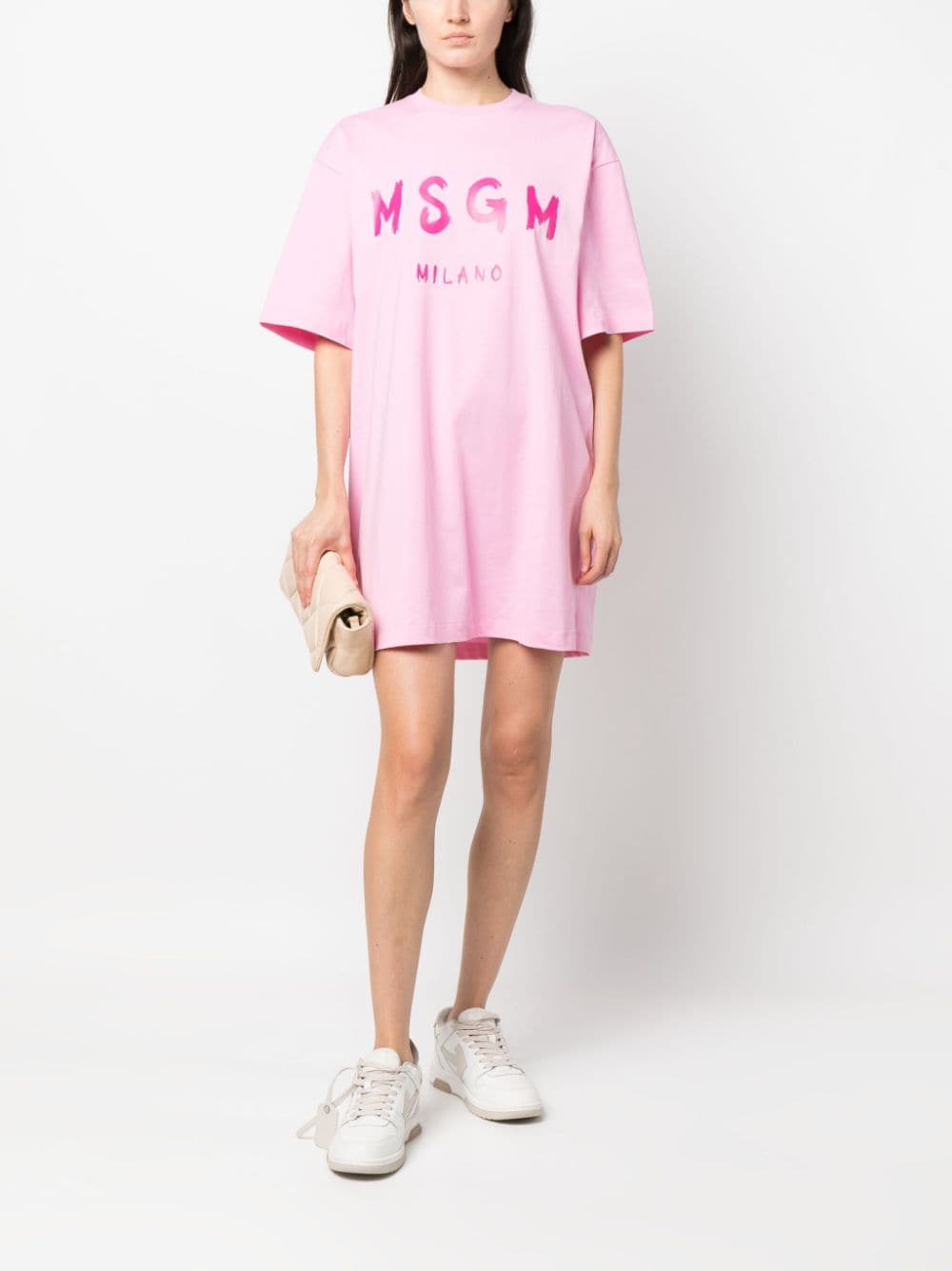 MSGM logo-print cotton T-shirt minidress - Roze