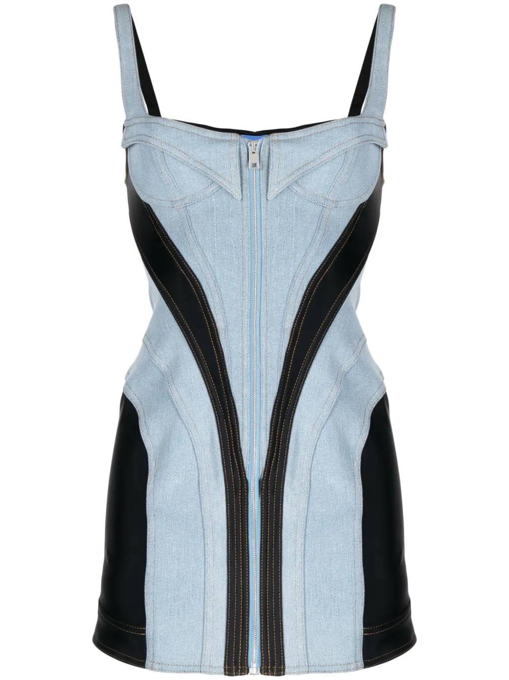 Mugler Corset Denim Dress Woman Blue In Cotton
