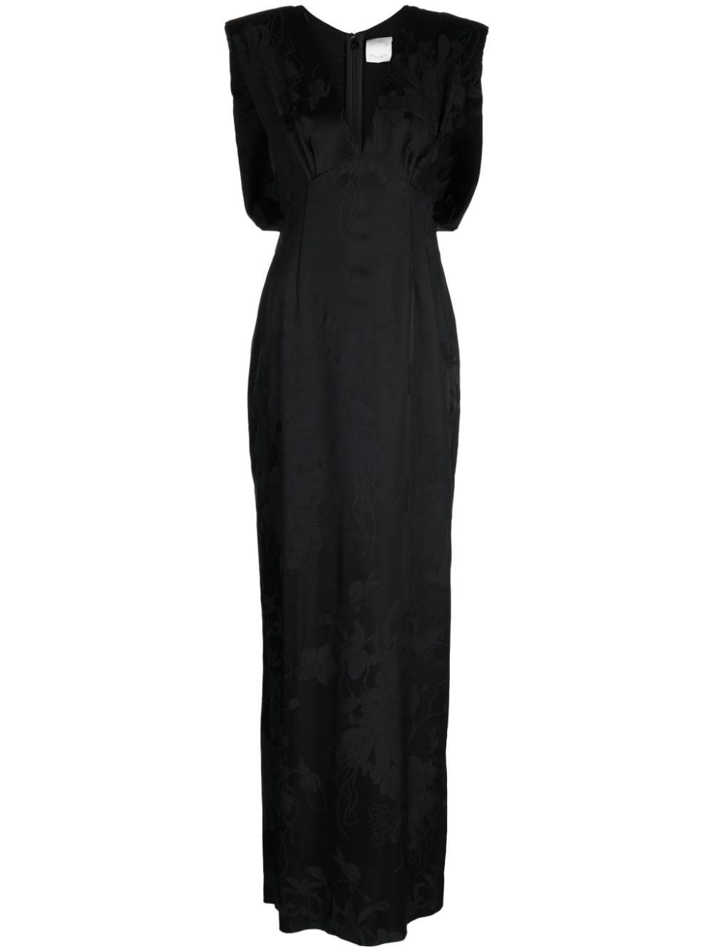 Huishan Zhang Zinnia Floral-jacquard Sleeveless Silk Gown In Black