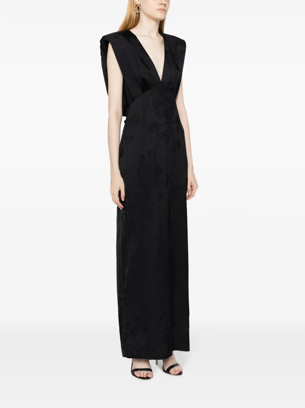 Shop Huishan Zhang Zinnia Floral-jacquard Sleeveless Silk Gown In Black