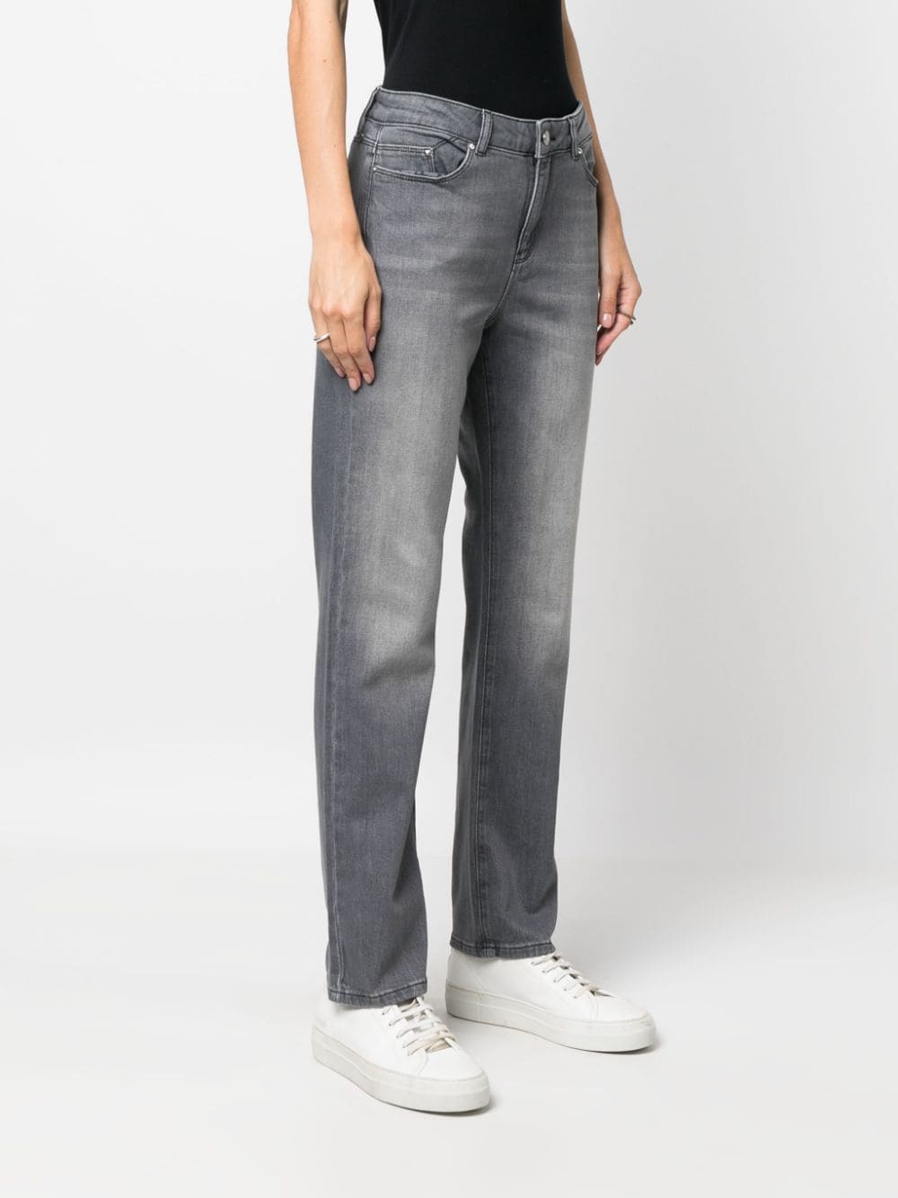 Shop Karl Lagerfeld Stonewashed Slim-cut Jeans In Grey