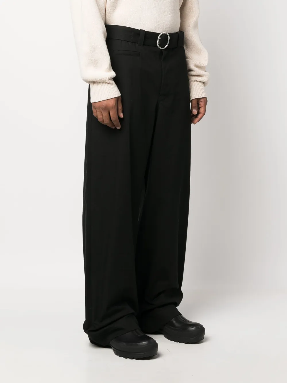 belted-waist wide-leg trousers