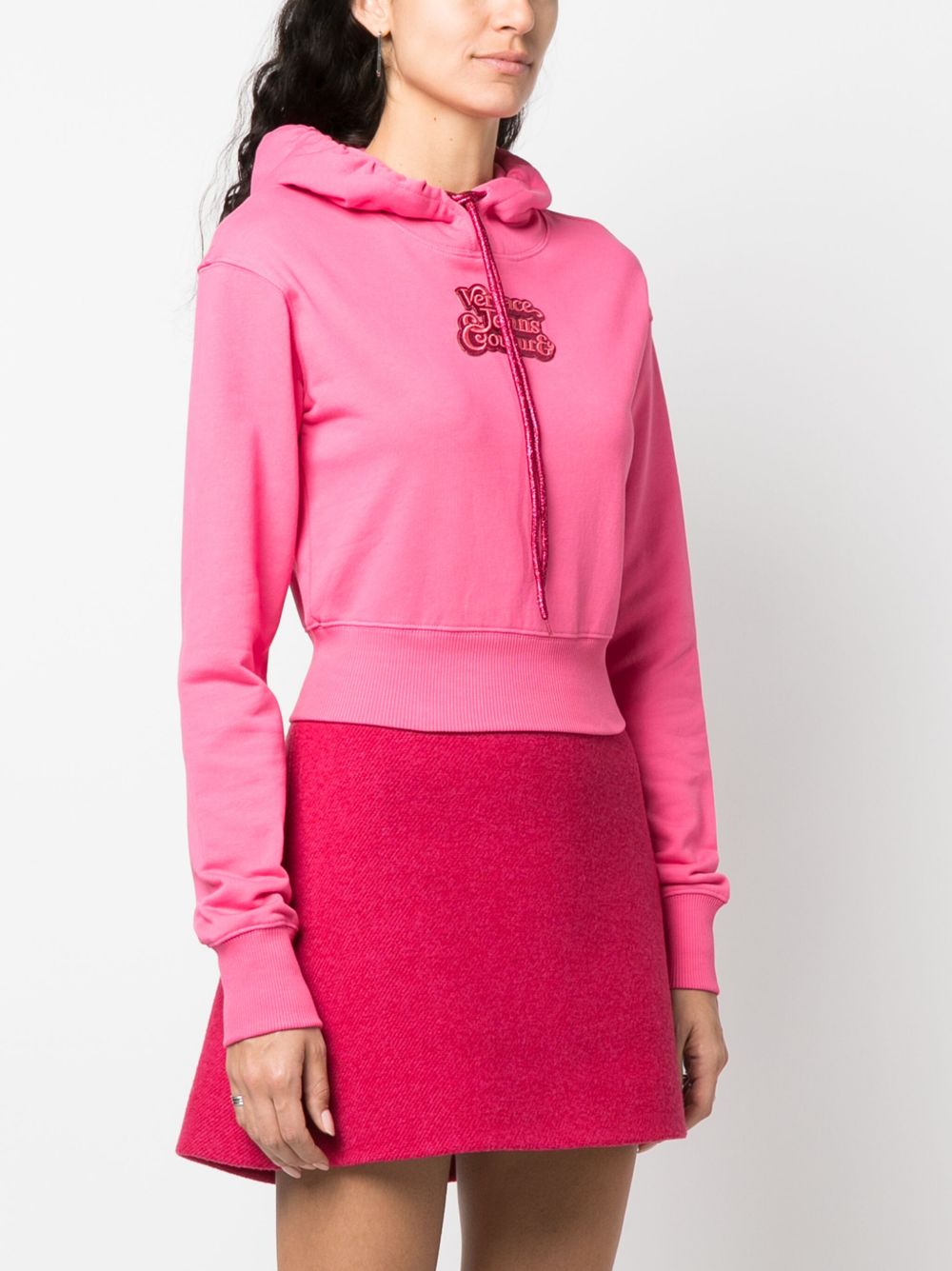 Shop Versace Jeans Couture Logo-embroidered Cropped Hoodie In Pink