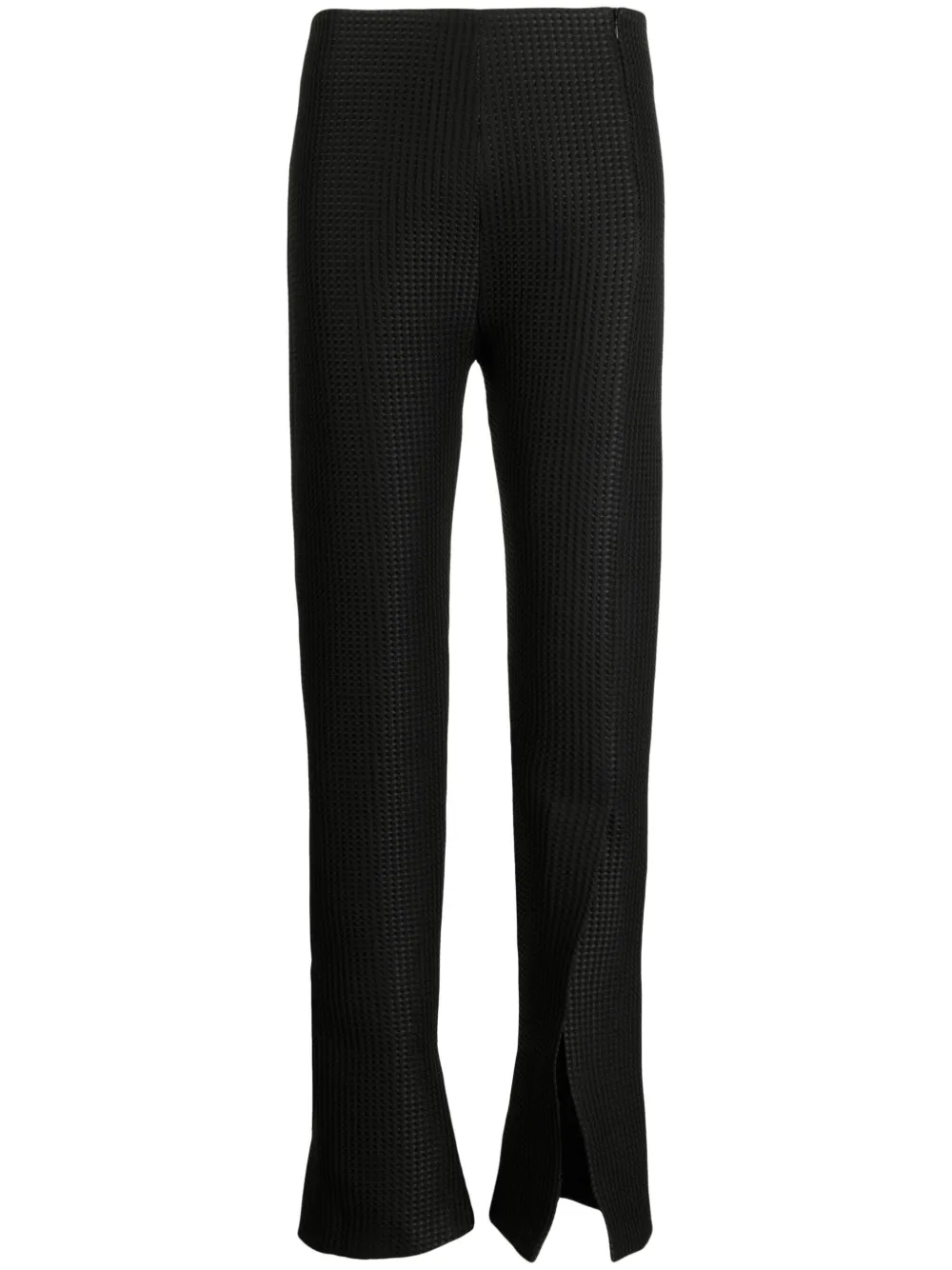 A.W.A.K.E. Mode flared waffle-knit trousers – Black