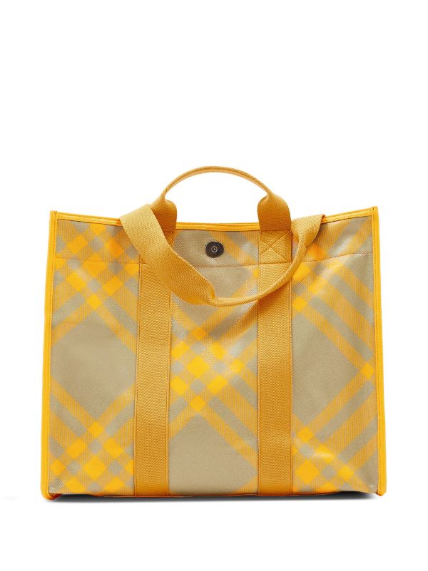 Burberry plaid check Cotton Tote Bag Yellow FARFETCH PL