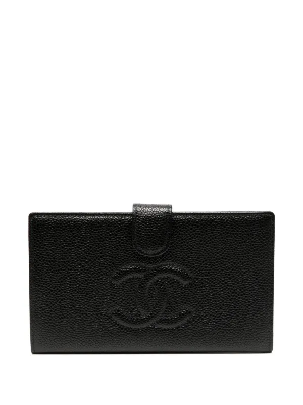 Chanel Pre-owned 2002 CC Stitch Long Bifold Wallet in Black