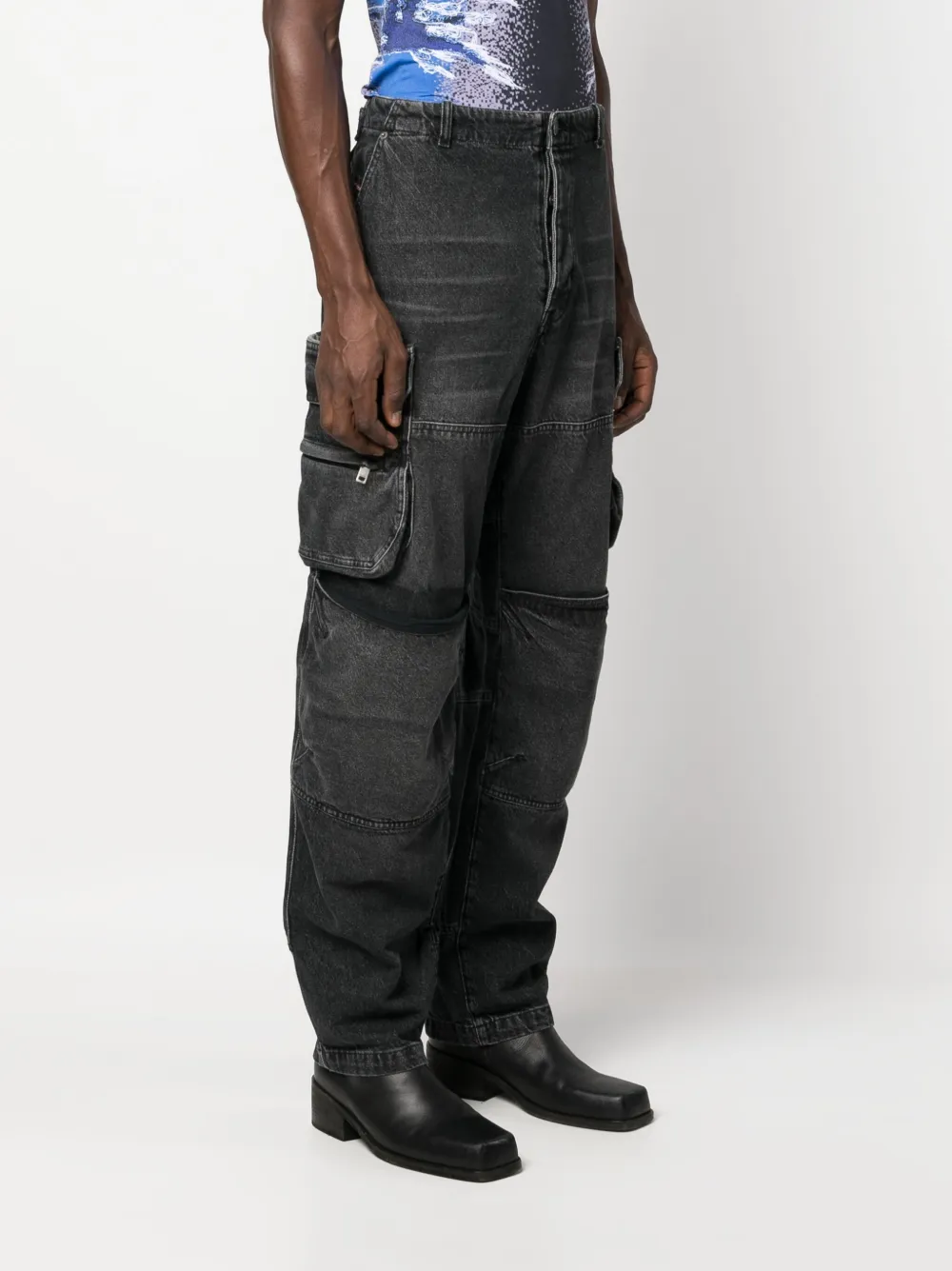 Shop Diesel Straight-leg Cargo Jeans In Black