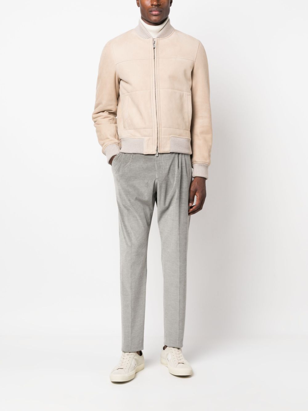 Shop Eleventy Shearling Lambskin Bomber Jacket In Neutrals