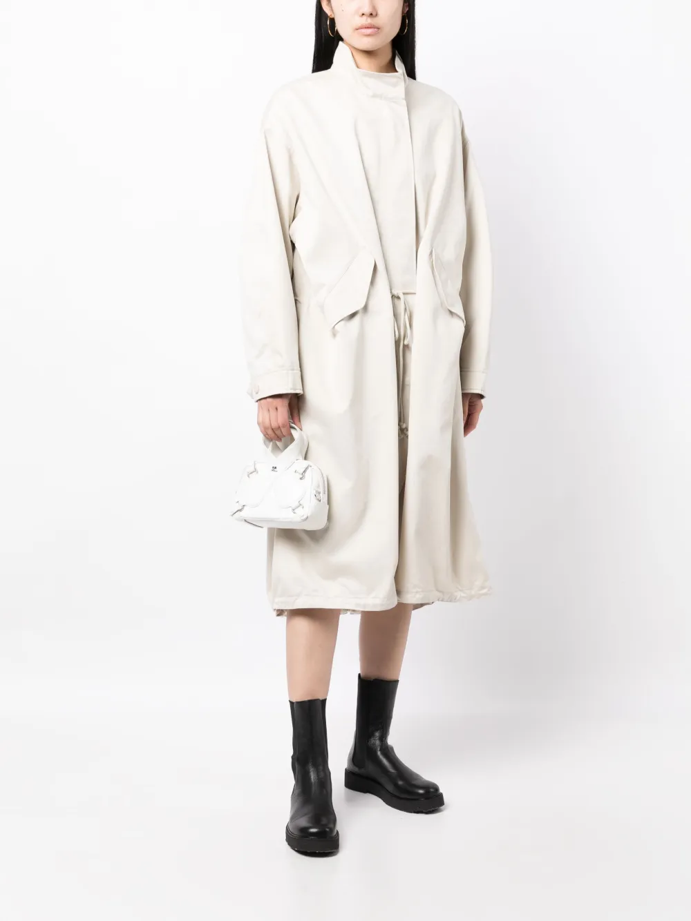 Shop Studio Tomboy Stand-up Collar Drawstring-waist Coat In White