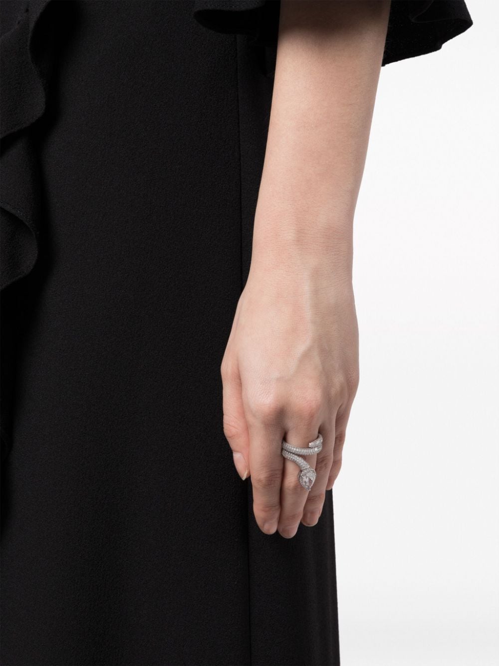 Shop Apm Monaco Crystal-embellished Wrap Ring In Silver