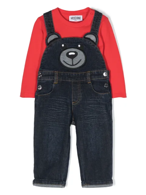 Moschino Kids Jardineira jeans com motivo Teddy Bear 