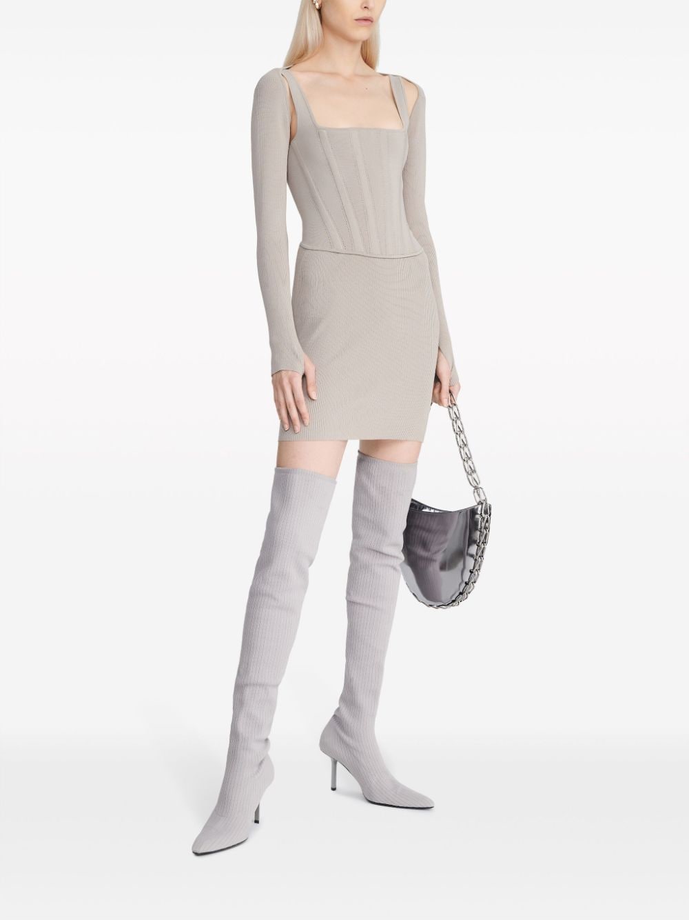 Shop Dion Lee Pointelle-knit Corset Minidress In Grau