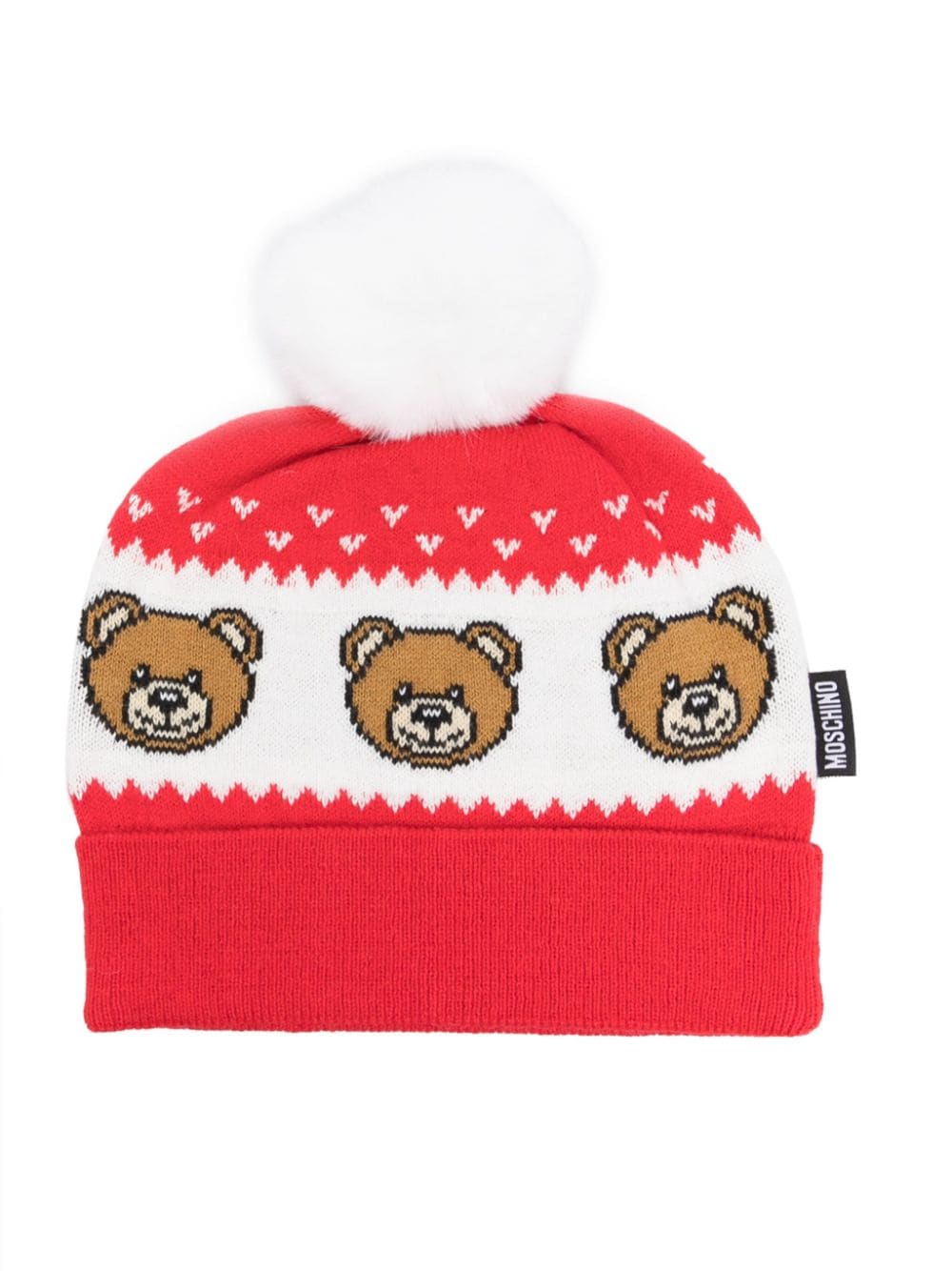 Shop Moschino Teddy-bear Intarsia Knitted Beanie In Red