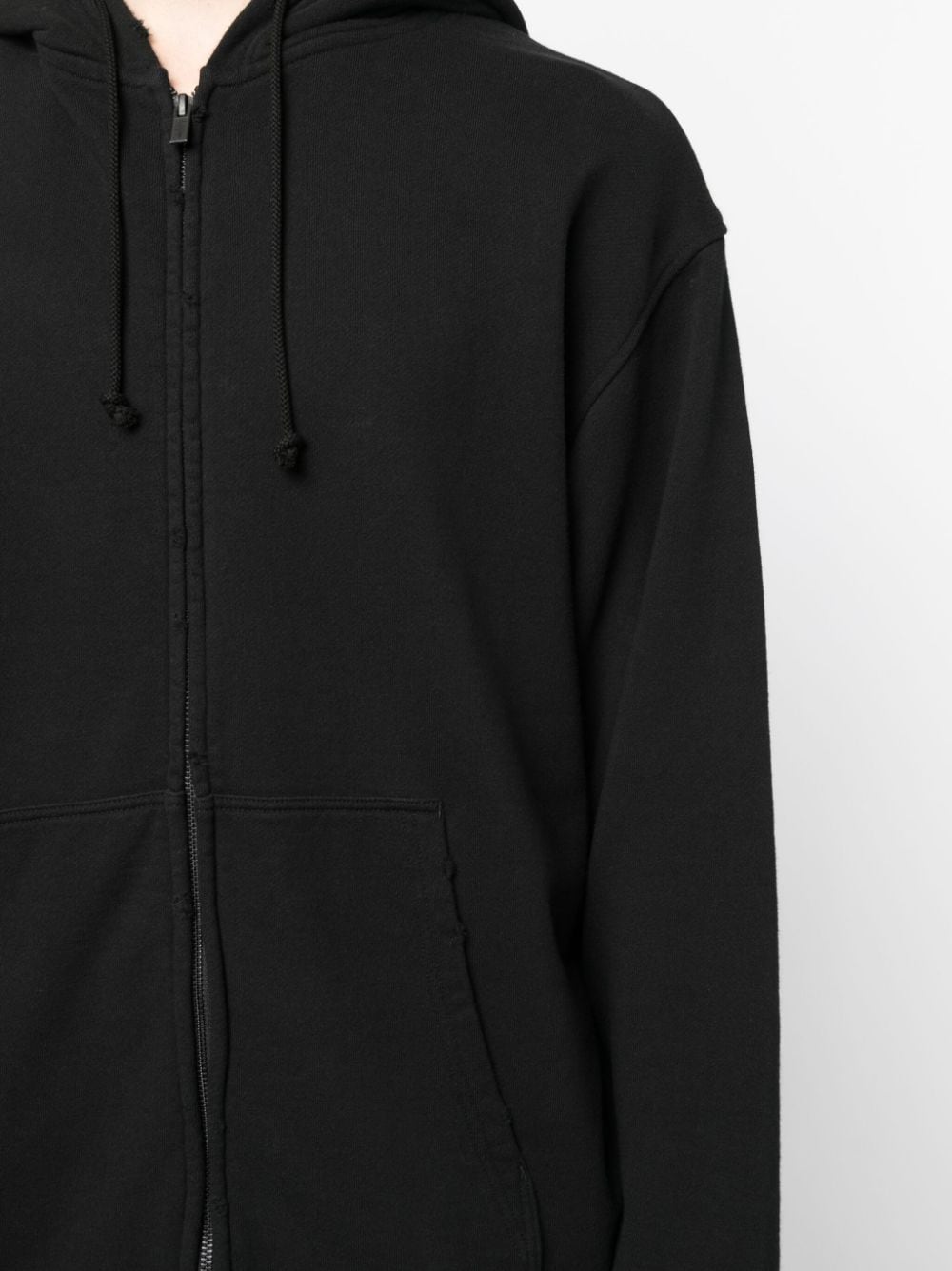 Shop Yohji Yamamoto Ripped Cotton Hooded Jacket In Black
