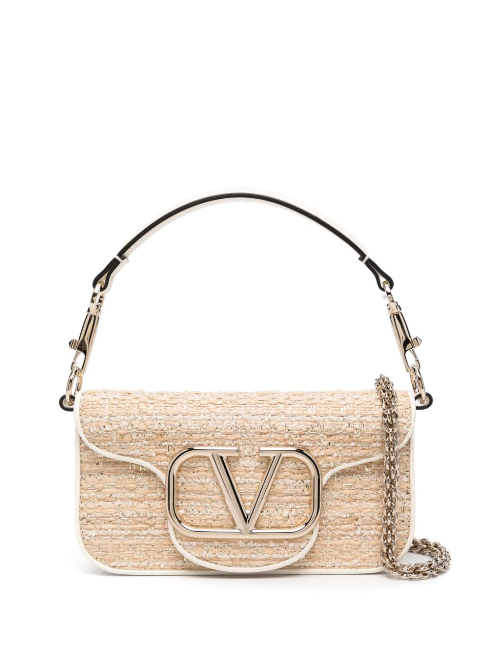 Shop Valentino Locò Tweed Shoulder Bag In Neutrals