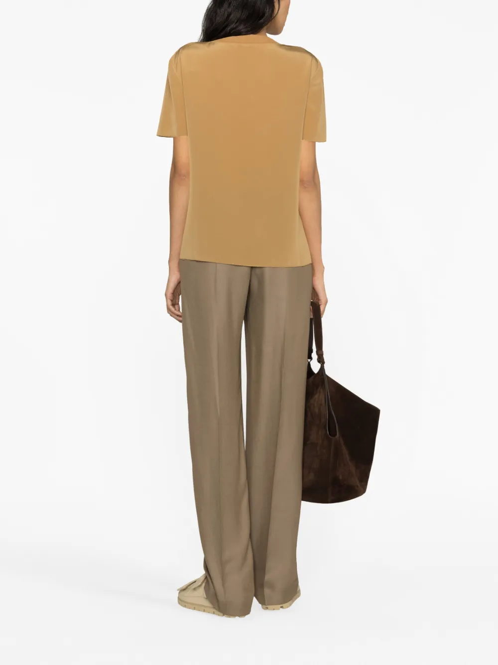 Joseph Silk-satin Crew-neck T-shirt In Brown