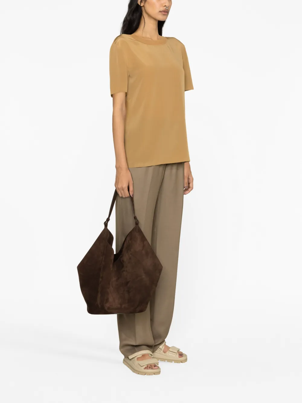 Joseph Silk-satin Crew-neck T-shirt In Brown