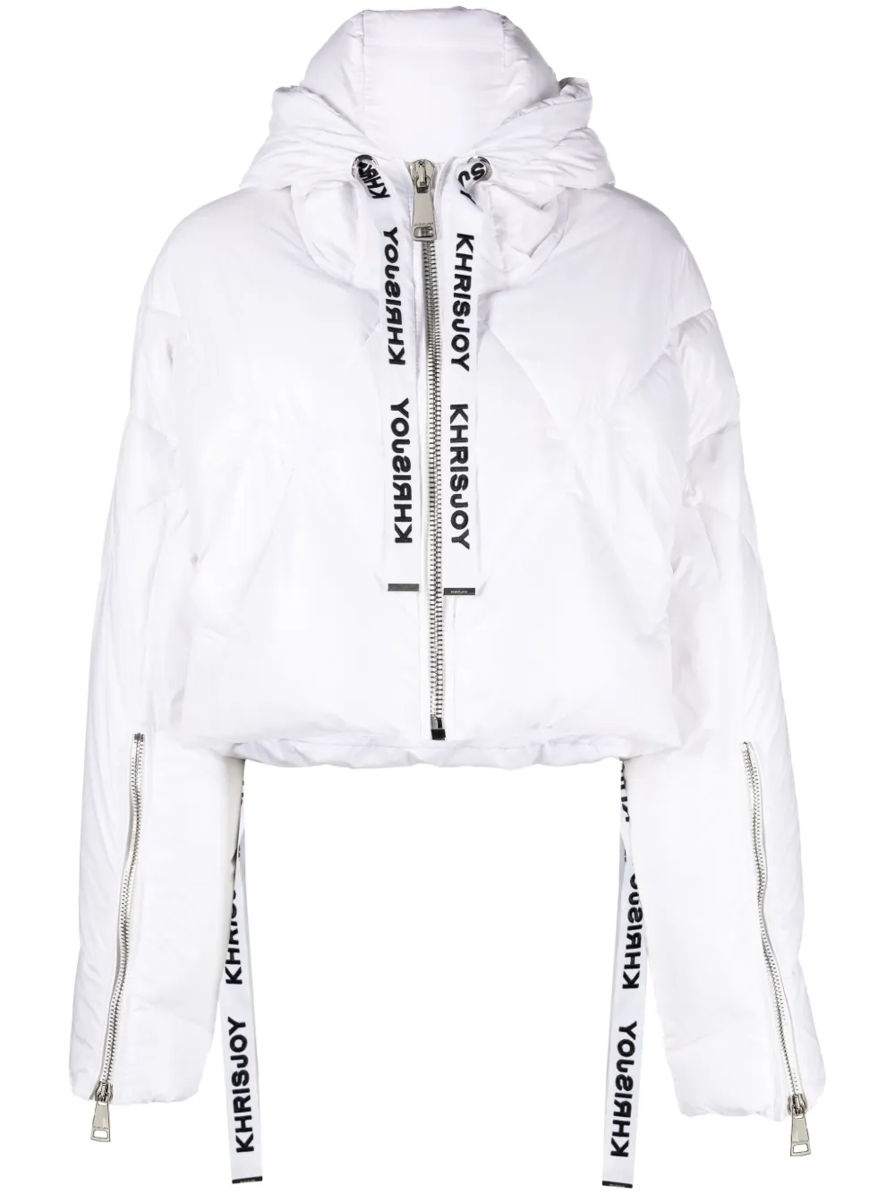 logo-print drawstring down puffer jacket