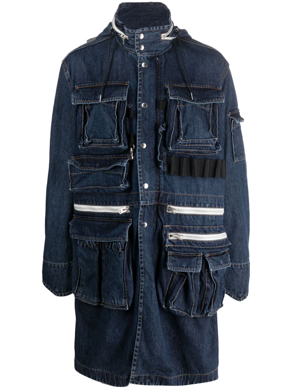 Shop Sacai Denim Hooded Blouson Coat In Blue