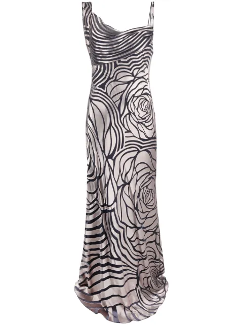 Alberta Ferretti rose-print asymmetric sleeveless gown