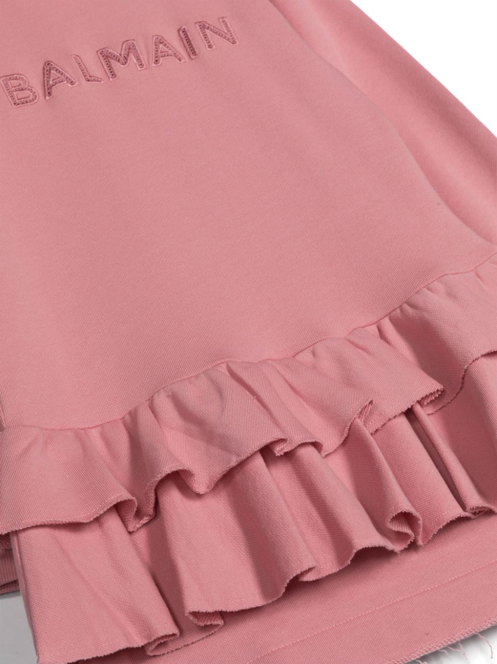 Shop Balmain Logo-embroidered Ruffled Dress In Pink