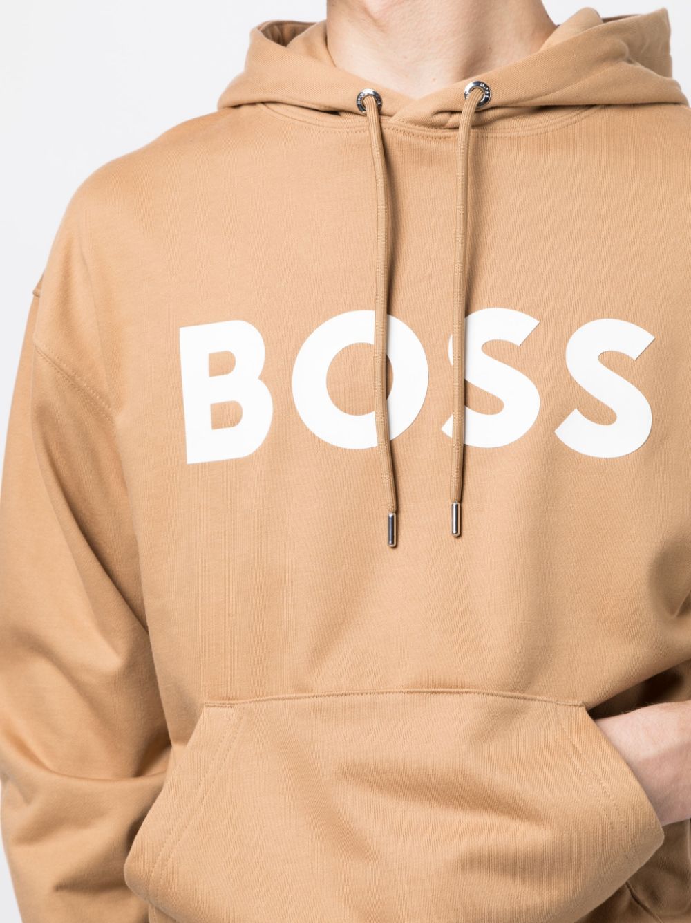 Shop Hugo Boss Logo-print Cotton Hoodie In Braun