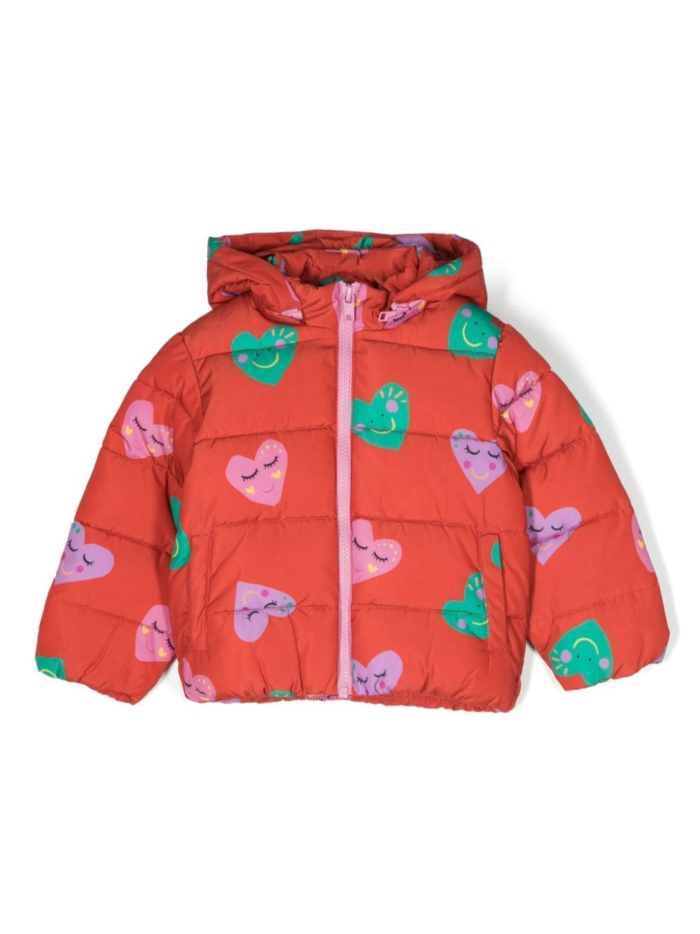 stella mccartney kids doudoune smiley heart à capuche - rouge