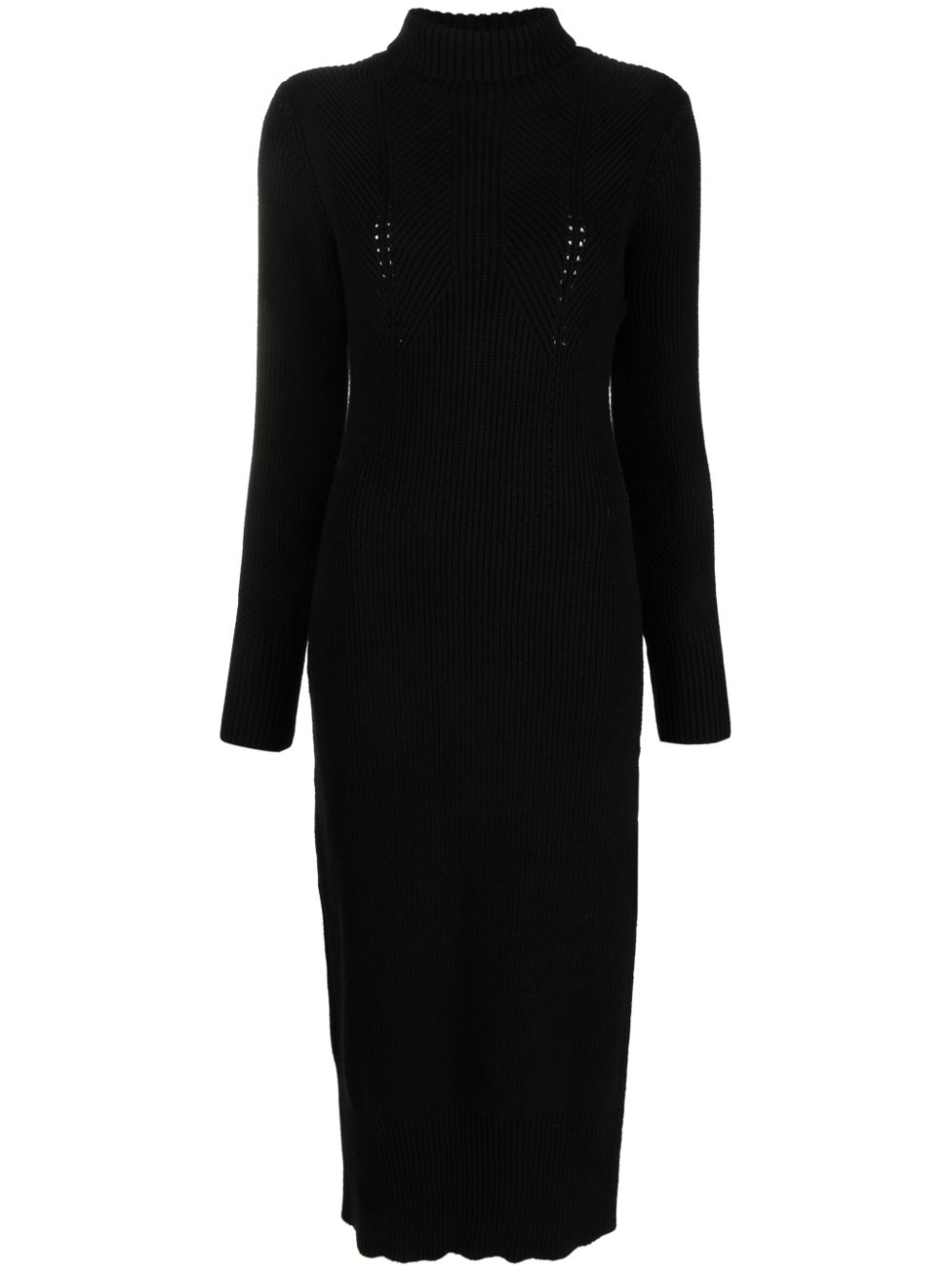 long-sleeve ribbed-knit midi dress