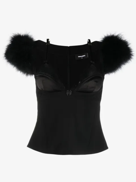 DSQUARED2 Goth feather-trim bustier top