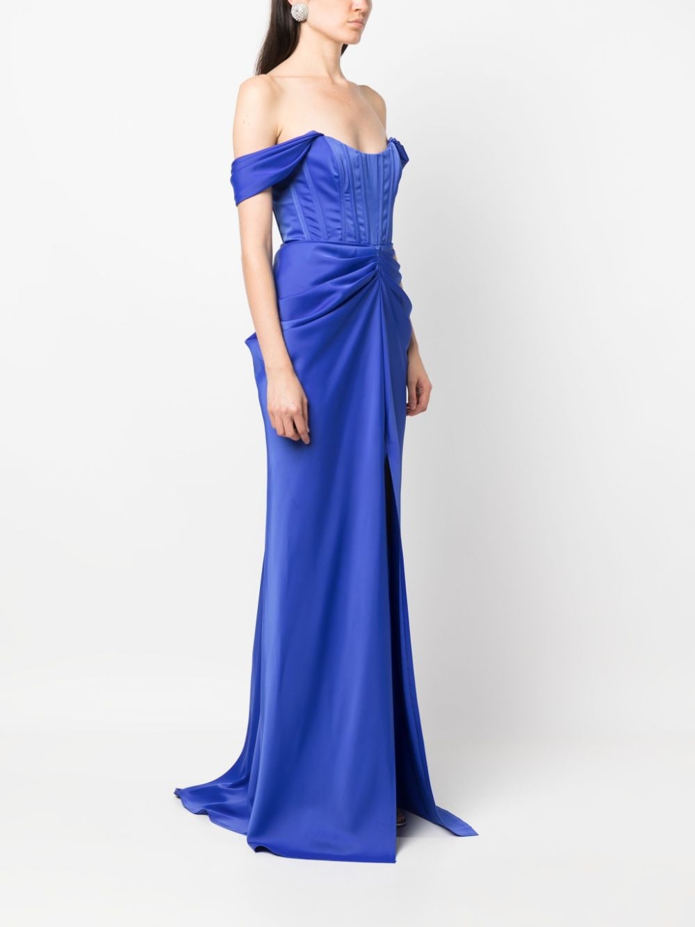 Shop Ana Radu Off-shoulder Corset Gown In Blue
