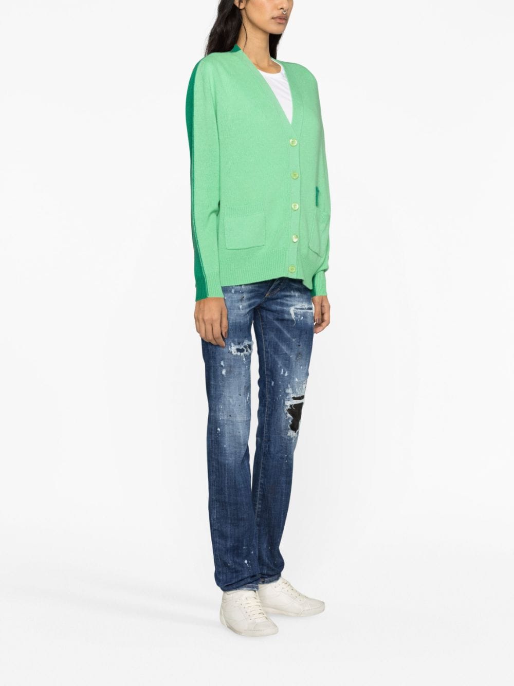 Shop Dsquared2 Logo-appliqué Ribbed Cardigan In Green