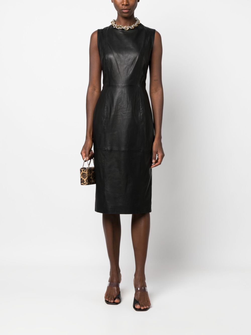 P.A.R.O.S.H. round-neck sleeveless leather dress - Zwart