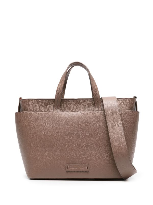 Brown grained leather tote bag