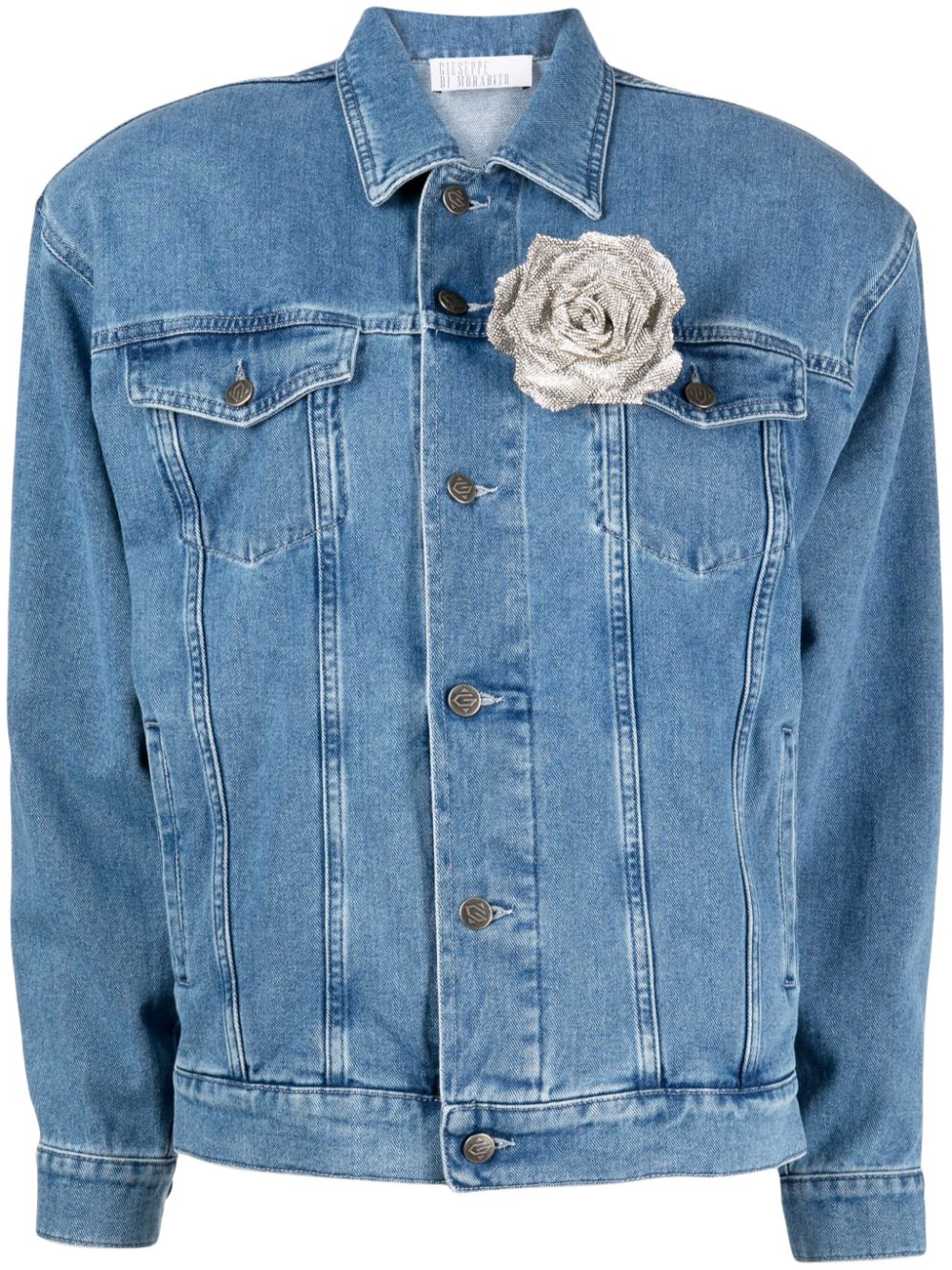 Giuseppe Di Morabito Cotton Denim Jacket W/embellished Flower In Light Blue Denim