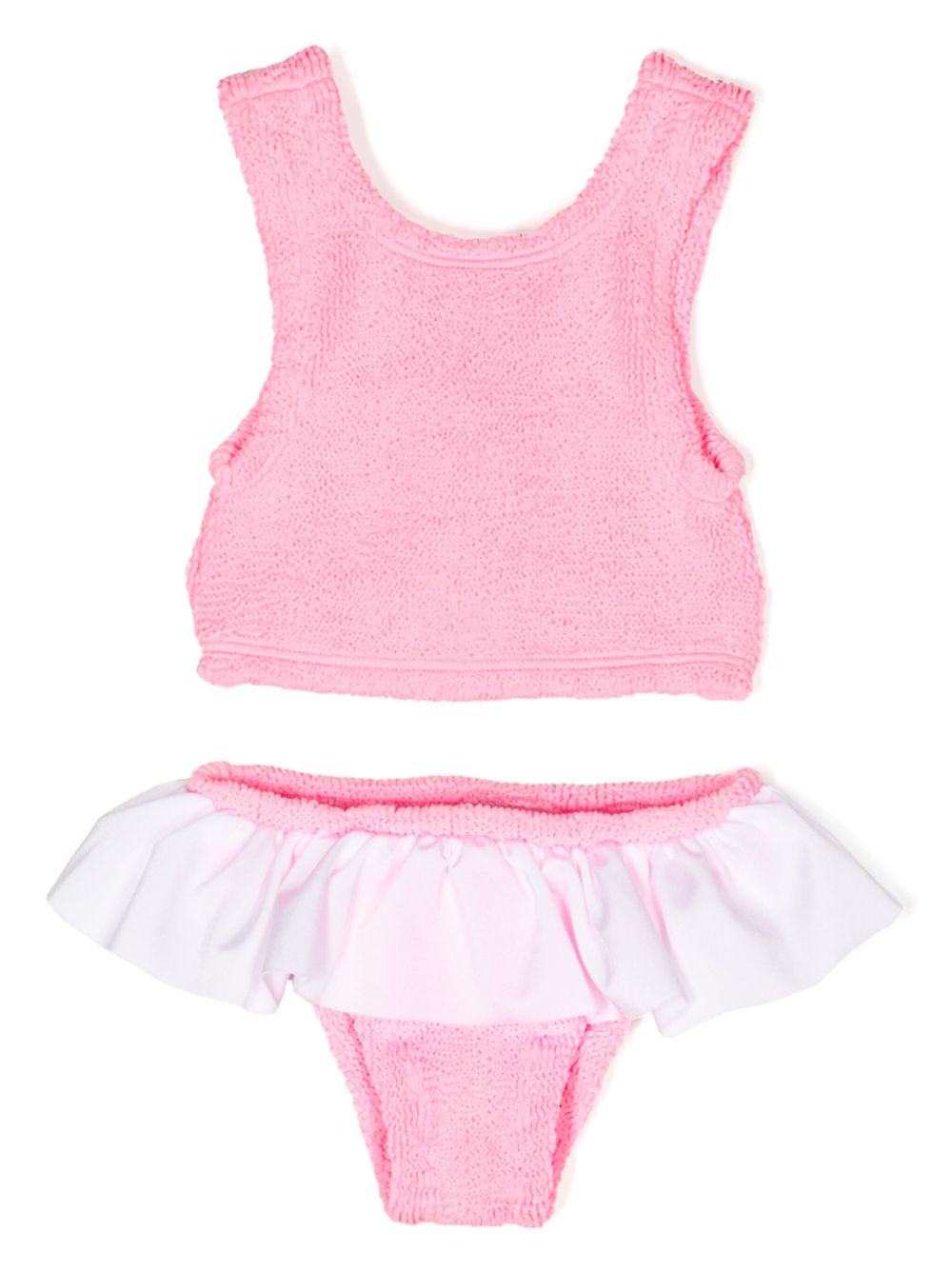 Hunza G Kids seersucker-texture ruffled bikini - Pink