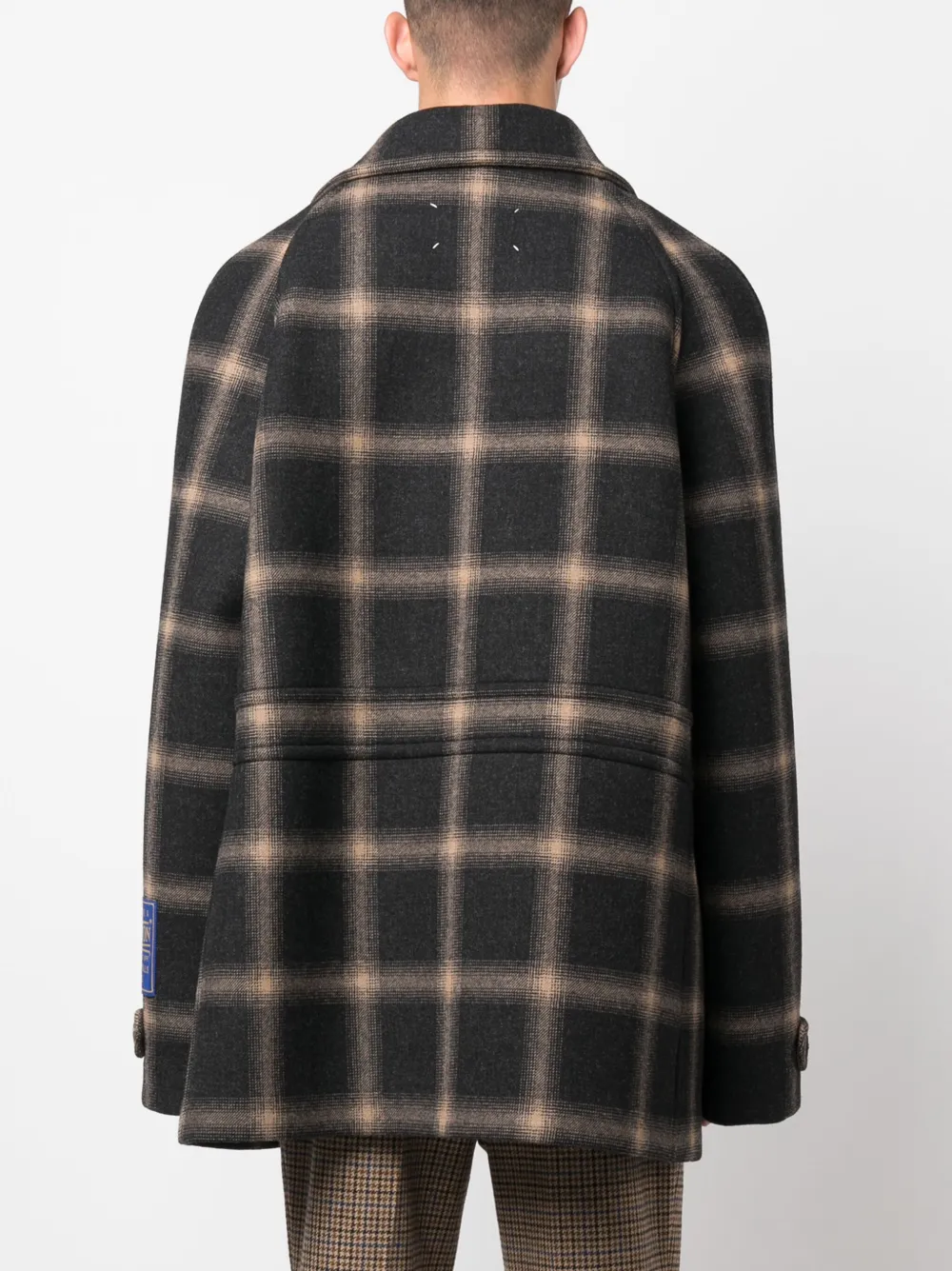 Shop Maison Margiela X Pendleton Checked Wool Peacoat In Black