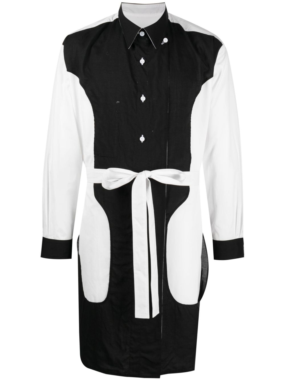 Yohji Yamamoto Colour-block Tied-waist Shirt In White