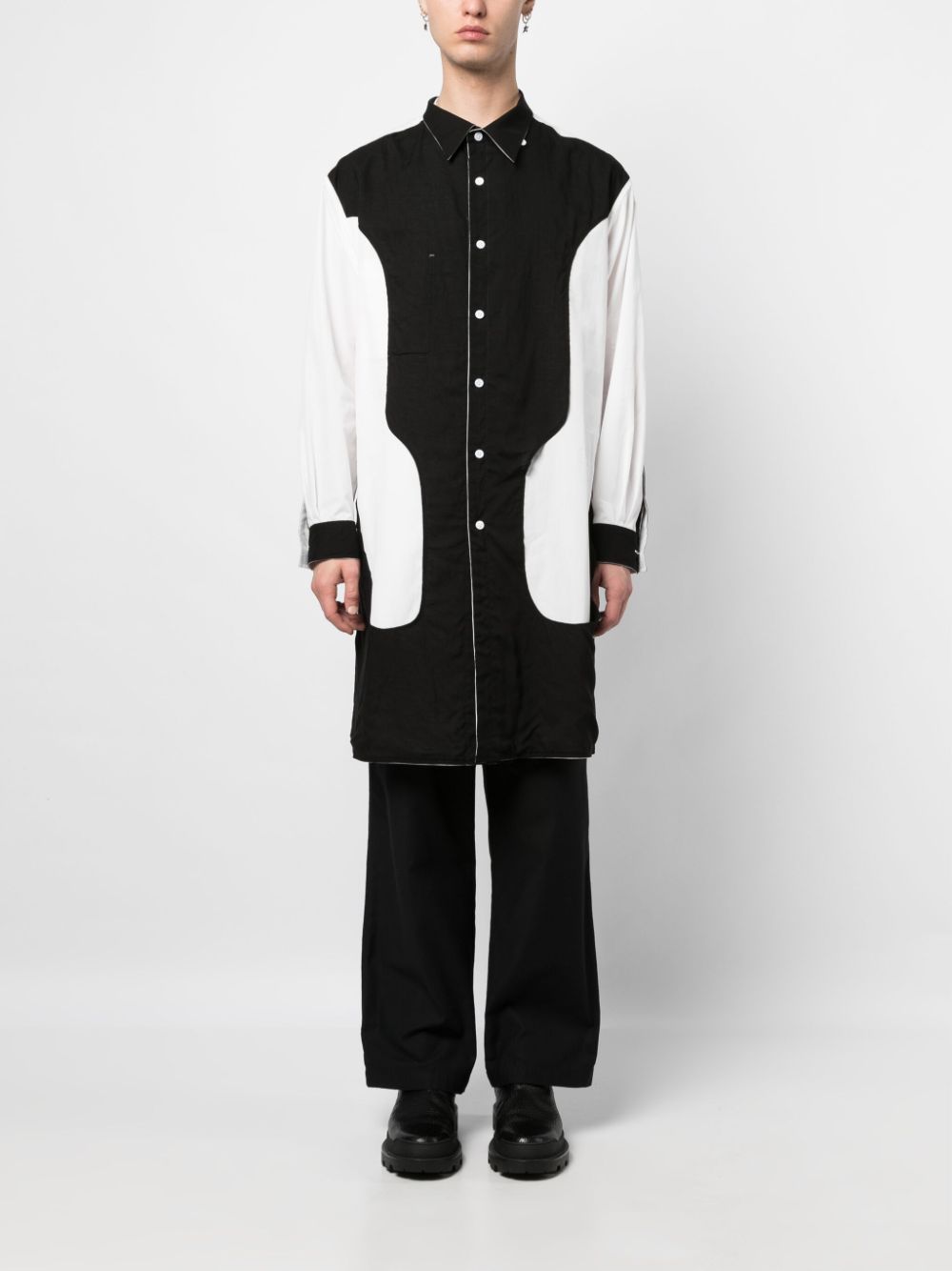 Shop Yohji Yamamoto Colour-block Tied-waist Shirt In White