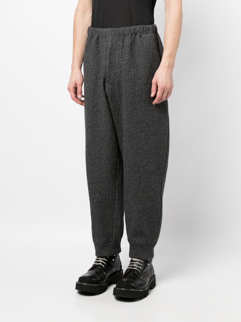 Shop Yohji Yamamoto Crinkled Mélange-effect Trousers In Grey