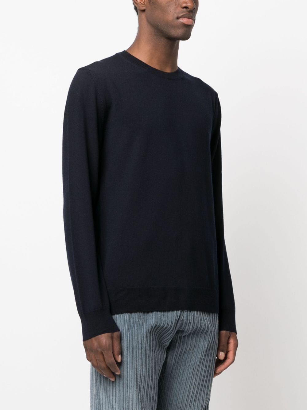 Shop Corneliani Logo-embroidered Virgin Wool Jumper In Blue