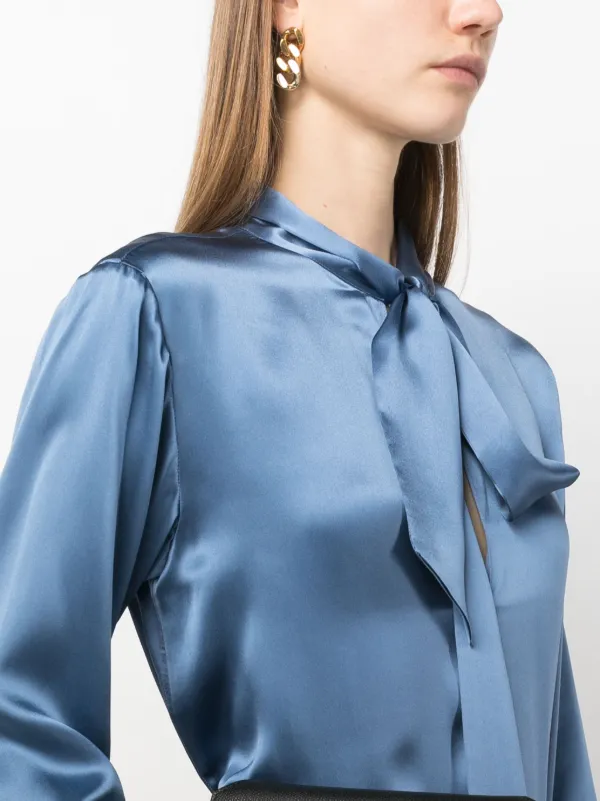 P.A.R.O.S.H. Stella Gathered tie-neck Silk Blouse | Blue
